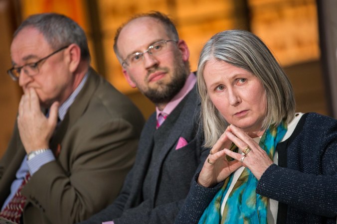 Donal Tinney  Chairperson of The Model, Dr Adrian Paterson  NUI Galway and curator of the exhibition and Senator Susan O'Keeffe, at the NUI Galway Launch of Yeats & the West Exhibition at The Model, Sligo. Photo: James Connolly 24MAR16
